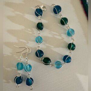 Silver and Blue Frosted Glass Jewelry Set